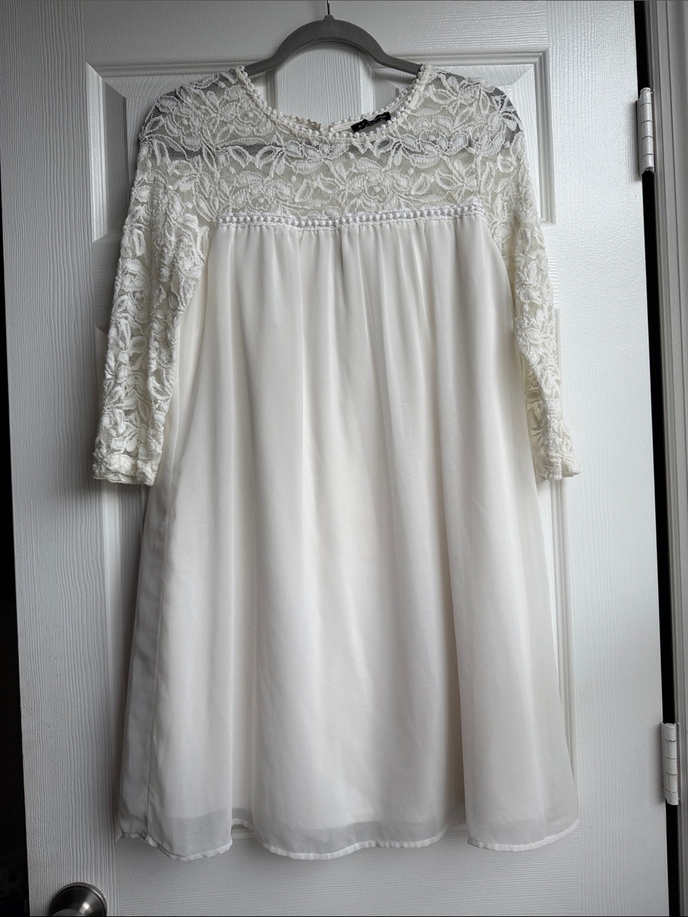 As U Wish Ivory Lace Yoke Long Sleeve Dress